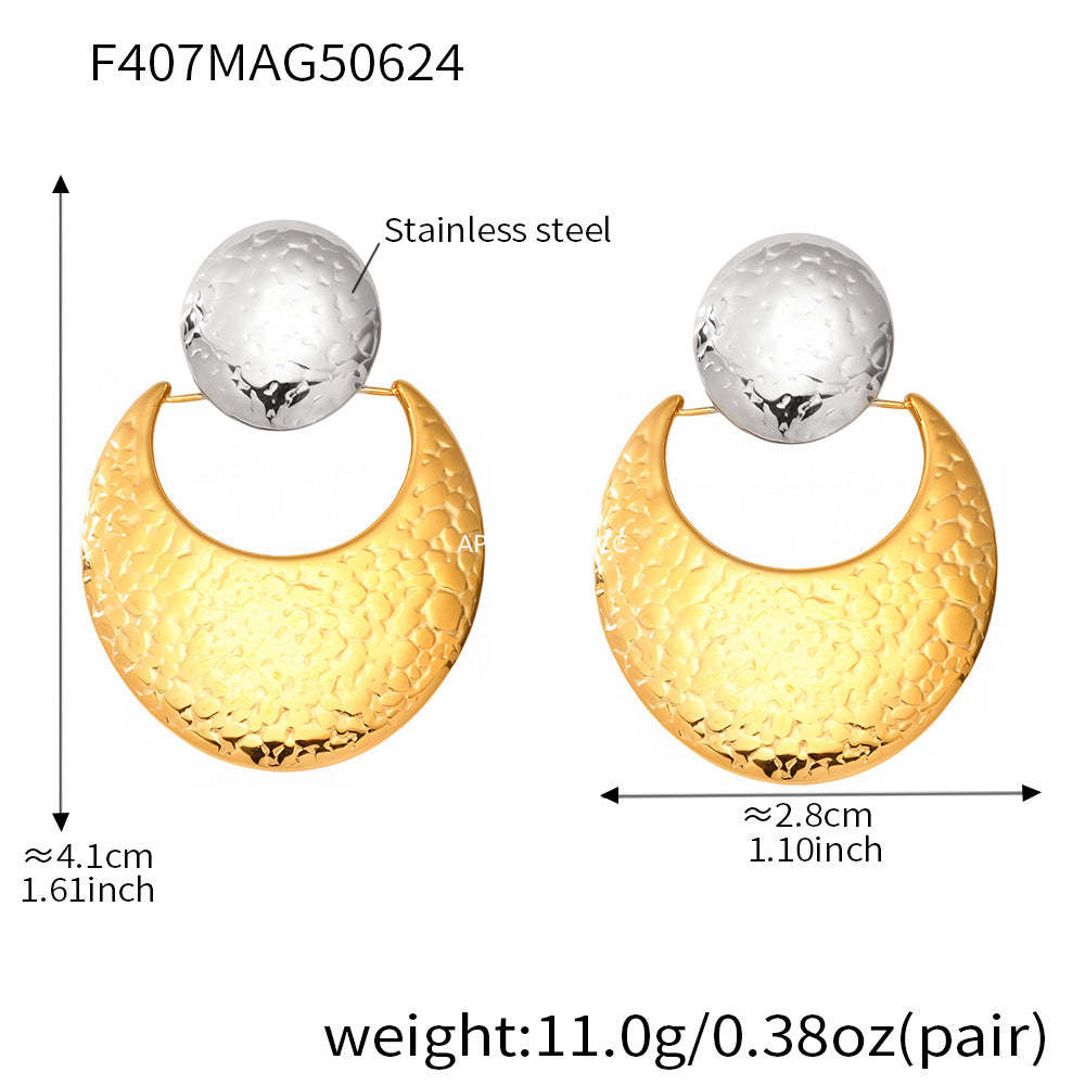 B廠-歐美拼色不鏽鋼耳環 小眾耳釘耳飾earrings曲面錘紋質量誇張耳環「F407」25.12-1