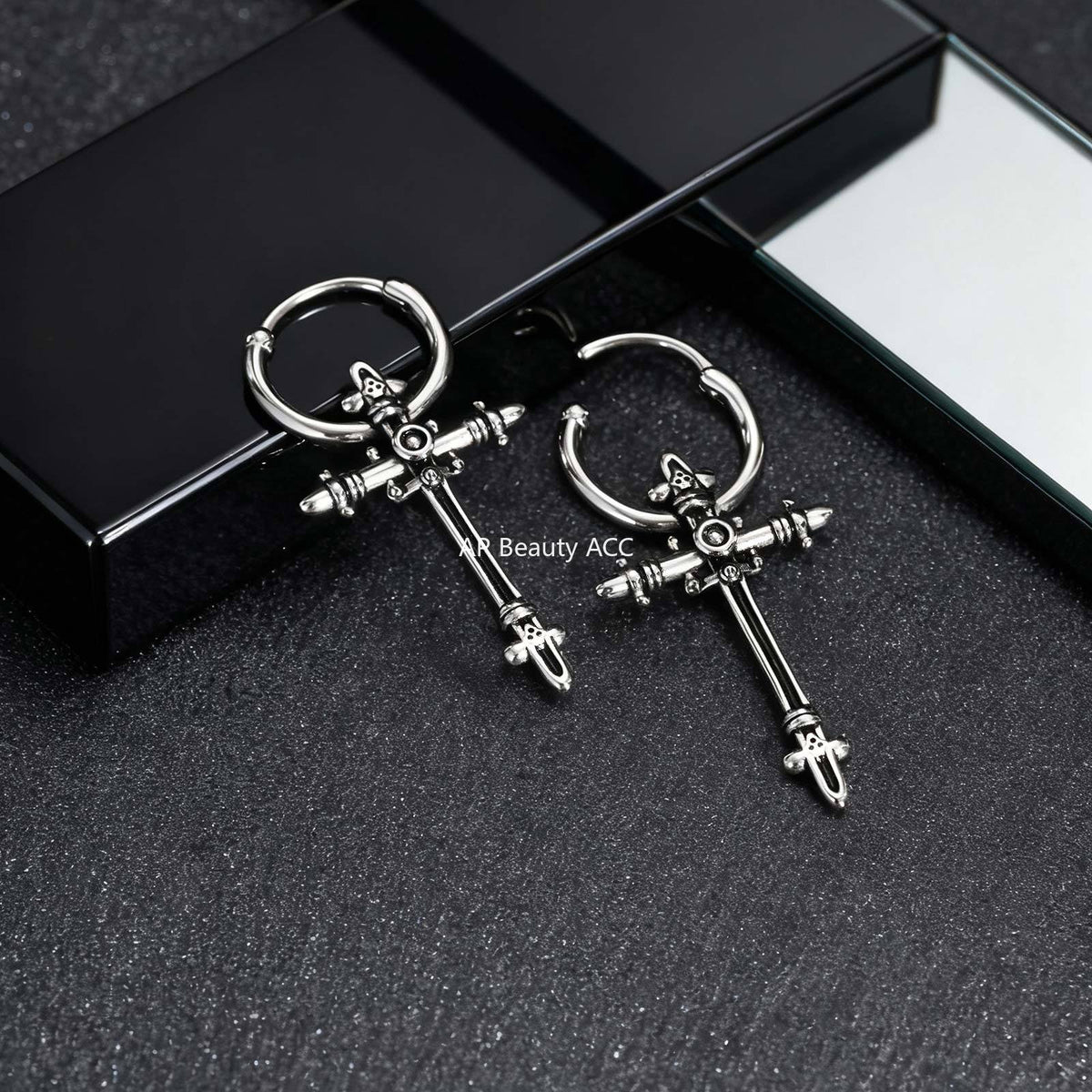 G廠-不鏽鋼男士潮流個性氣質耳扣耳飾幾何十字架耳環鋼色「ED-966」25.12-1