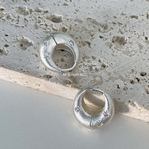 C廠-韓版竪紋八芒星鋯石耳環女小眾設計感輕奢個性甜酷耳圈高級感耳飾「EH-4097」25.12-1