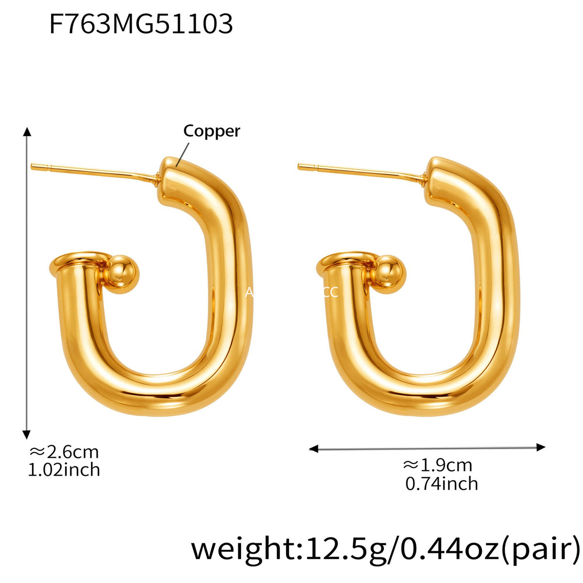B廠-法式U型橢圓耳環簡約冷淡風耳釘銅材質鍍18k真金不掉色耳飾「F763」25.11-1