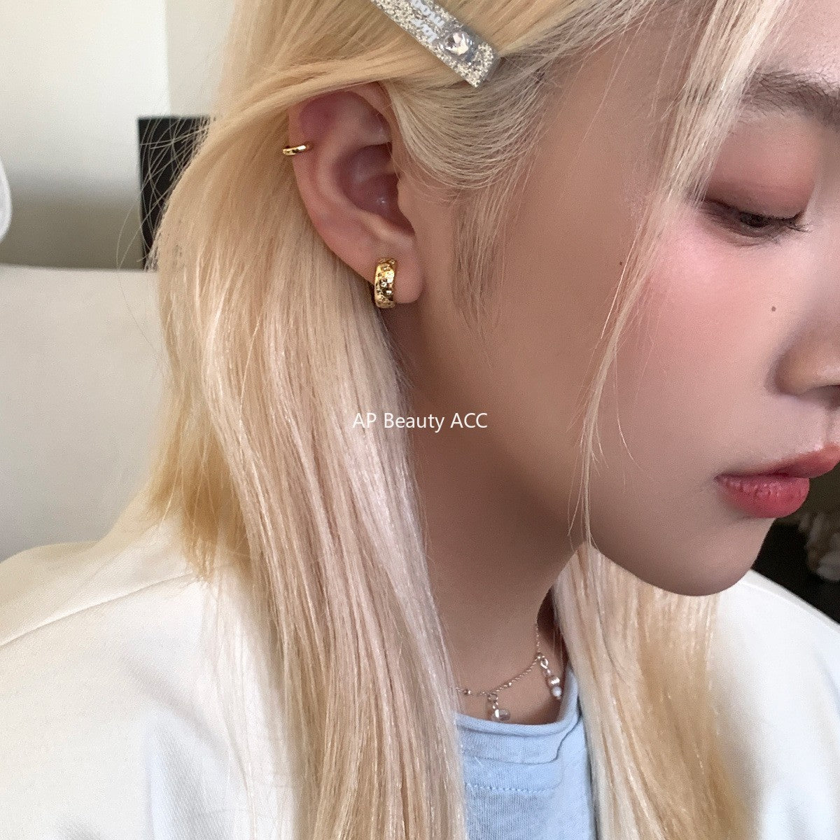 C廠-歐美冷淡風高級感五角星銀針耳環女輕奢時尚鋯石耳圈通勤百搭耳飾「EH-4031」25.10-3