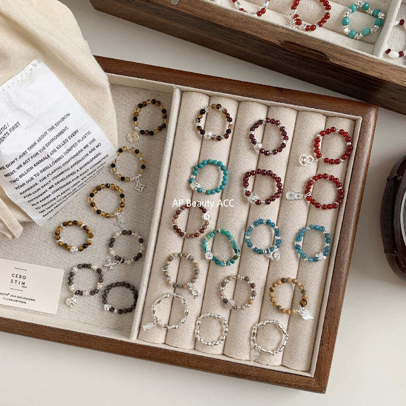 C廠-古風花朵葉子福袋小馬元寶蘋果紅瑪瑙彈力戒指S925純銀戒指女士「RB」25.11-4