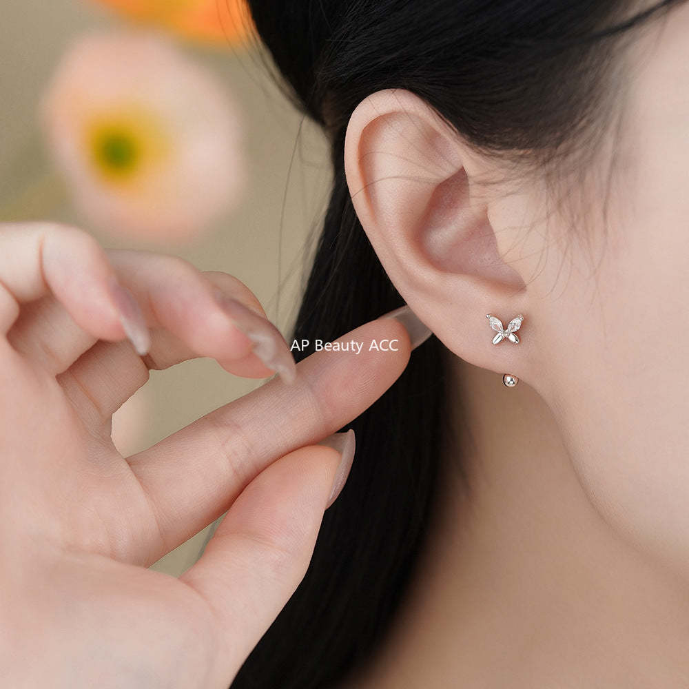D廠-S999足銀蝴蝶螺絲耳鉤森系唯美養耳洞溫柔小清新優雅淑女耳飾「YC10288E_1」25.11-4