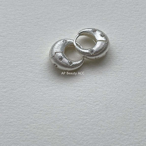 C廠-韓版竪紋八芒星鋯石耳環女小眾設計感輕奢個性甜酷耳圈高級感耳飾「EH-4097」25.12-1