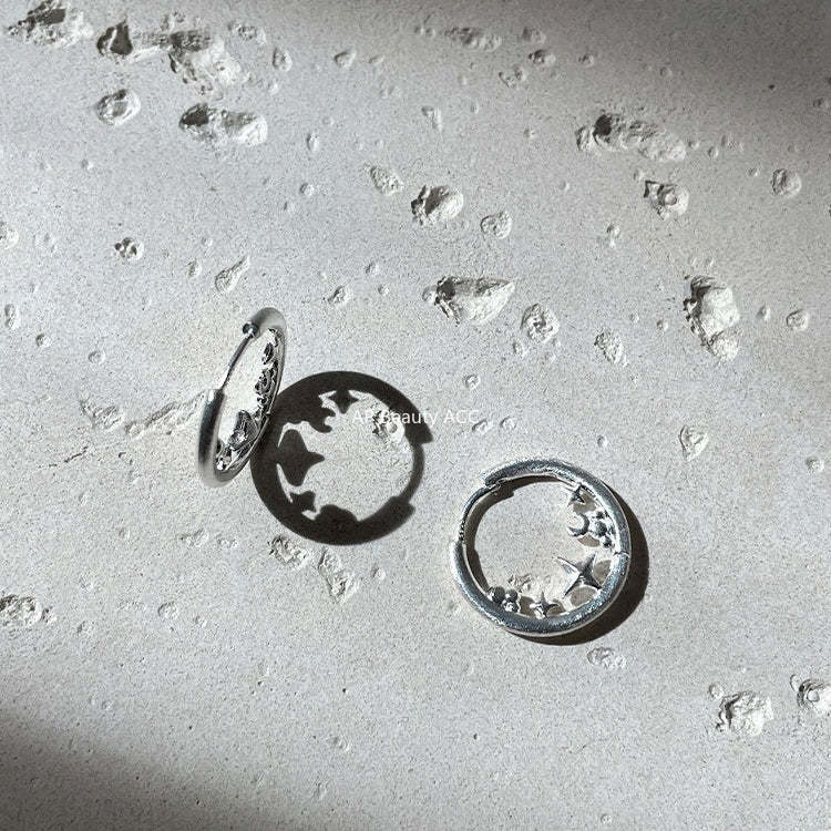 C廠-小眾冷淡風拉絲設計感星星環繞耳環女簡約輕奢高級感銀針耳環耳飾「EH-4271」25.11-4