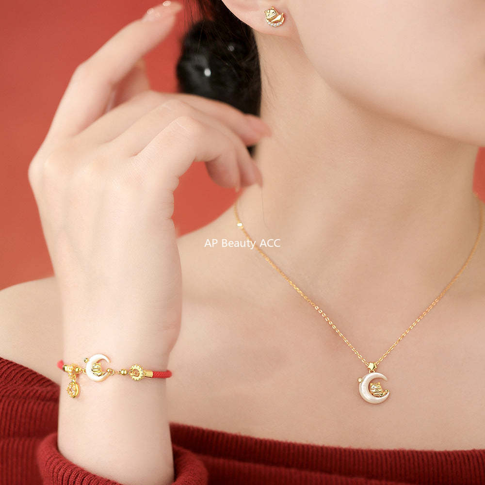 D廠-原創S925純銀月亮小馬項鍊輕奢手鍊本命年耳環新年精緻首飾批發「YC3353N_1 YC7046E_1 YC4915SL_1」25.12-1