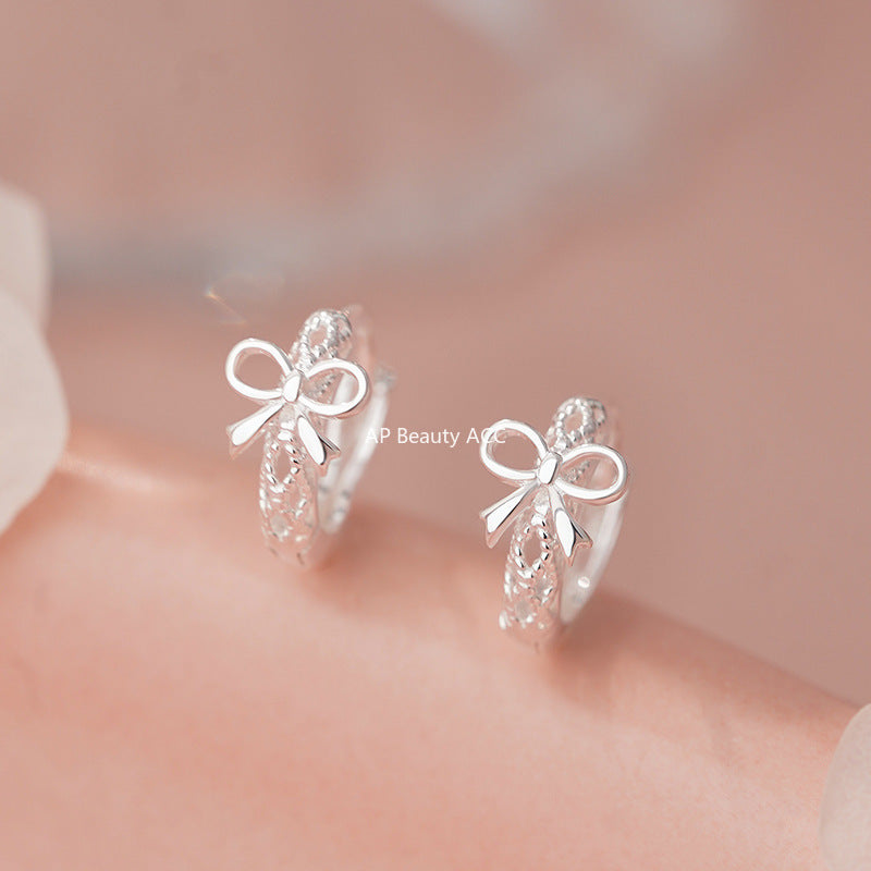 D廠-S925純銀日系鏤空蝴蝶結耳扣新款百搭高級感甜美溫柔氣質耳飾「YC2793E_1」25.11-1
