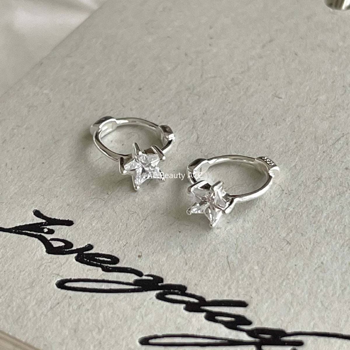 F廠-韓國韓版925純銀星星鋯石耳扣耳環簡約氣質百搭ins風耳飾「C1423」25.11-4