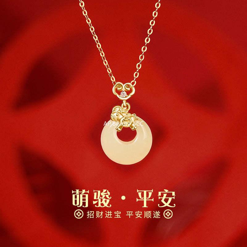 D廠-原創S999足銀馬上有錢平安扣項鍊女本命年復古福氣鎖骨鏈「YC3540N_1」25.10-5