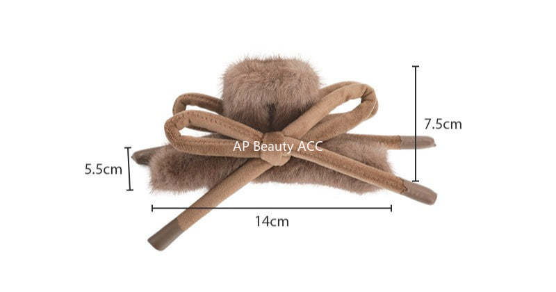 E廠-蝴蝶結兔毛抓夾女秋冬季大號後腦勺鯊魚夾髮量大高級感盤髮卡頭飾「27715」25.11-4