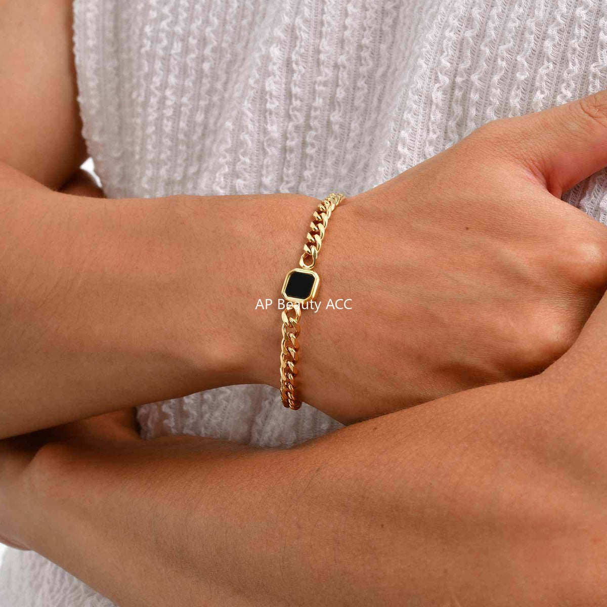 G廠-潮男ins嘻哈歐美不鏽鋼壓克力六面磨鏈手鍊金色「BR-2662」25.10-5