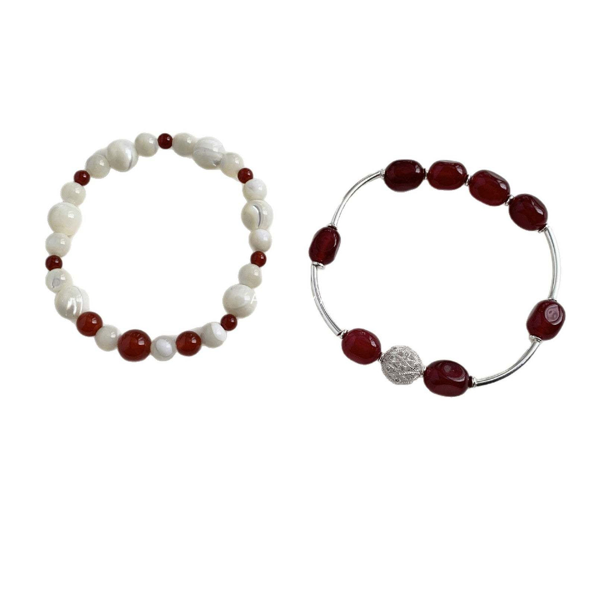 C廠-小紅薯同款招桃花紅瑪瑙紅玉髓彈力手鍊縷空繡球S925純銀手鍊「1517-1518」25.11-3