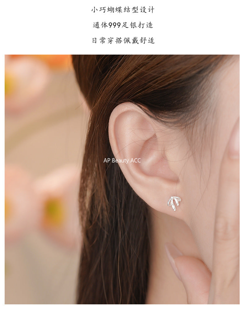 D廠-足銀S999蝴蝶結直針螺絲耳環公主甜美氣質優雅韓風溫柔耳釘批發「YC7265E_1」25.11-1