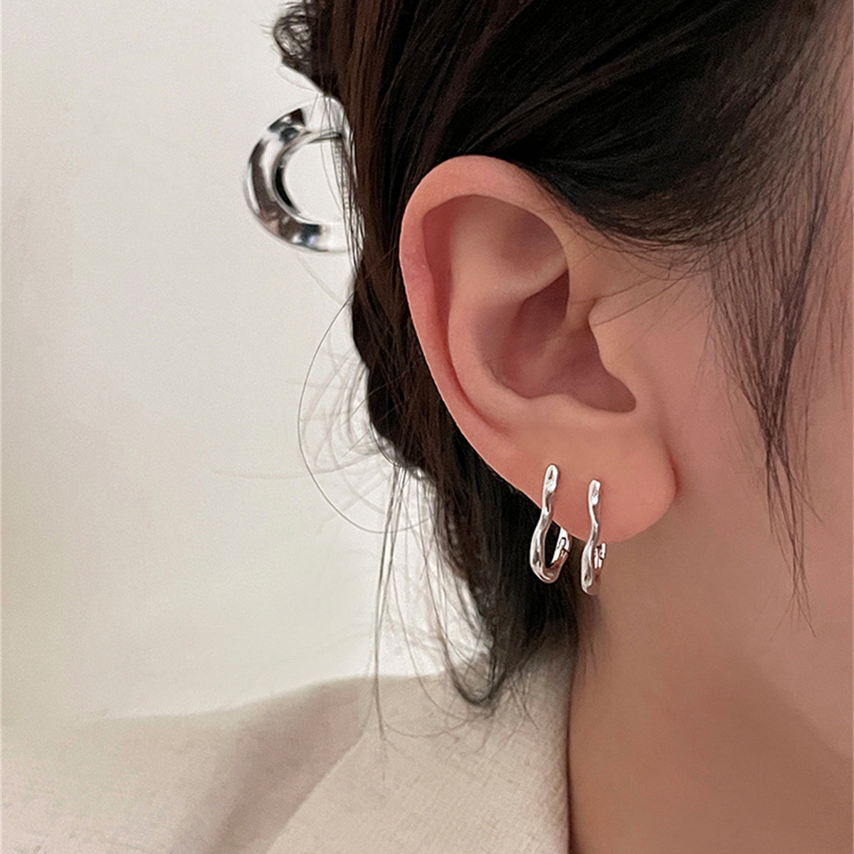 C廠-925銀針幾何U形鋯石耳環女新款簡約ins百搭耳圈冷淡風氣質耳飾品「EH-3614」25.07-3