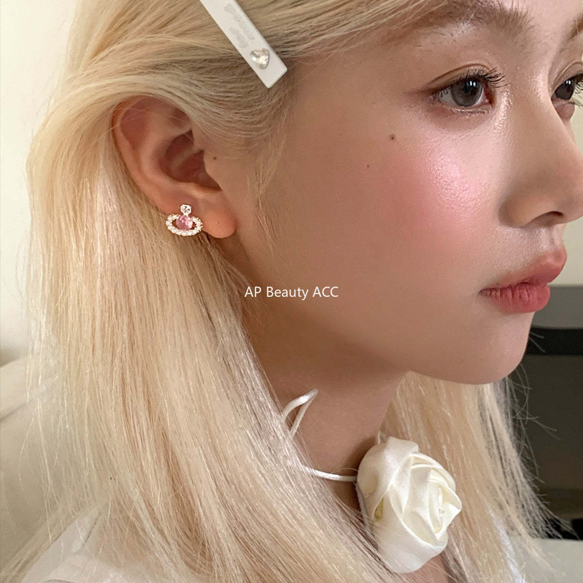 C廠-輕奢小香風粉鋯石星球耳釘女小眾甜美珍珠耳環時尚通勤百搭耳飾「EH-4313」25.12-3