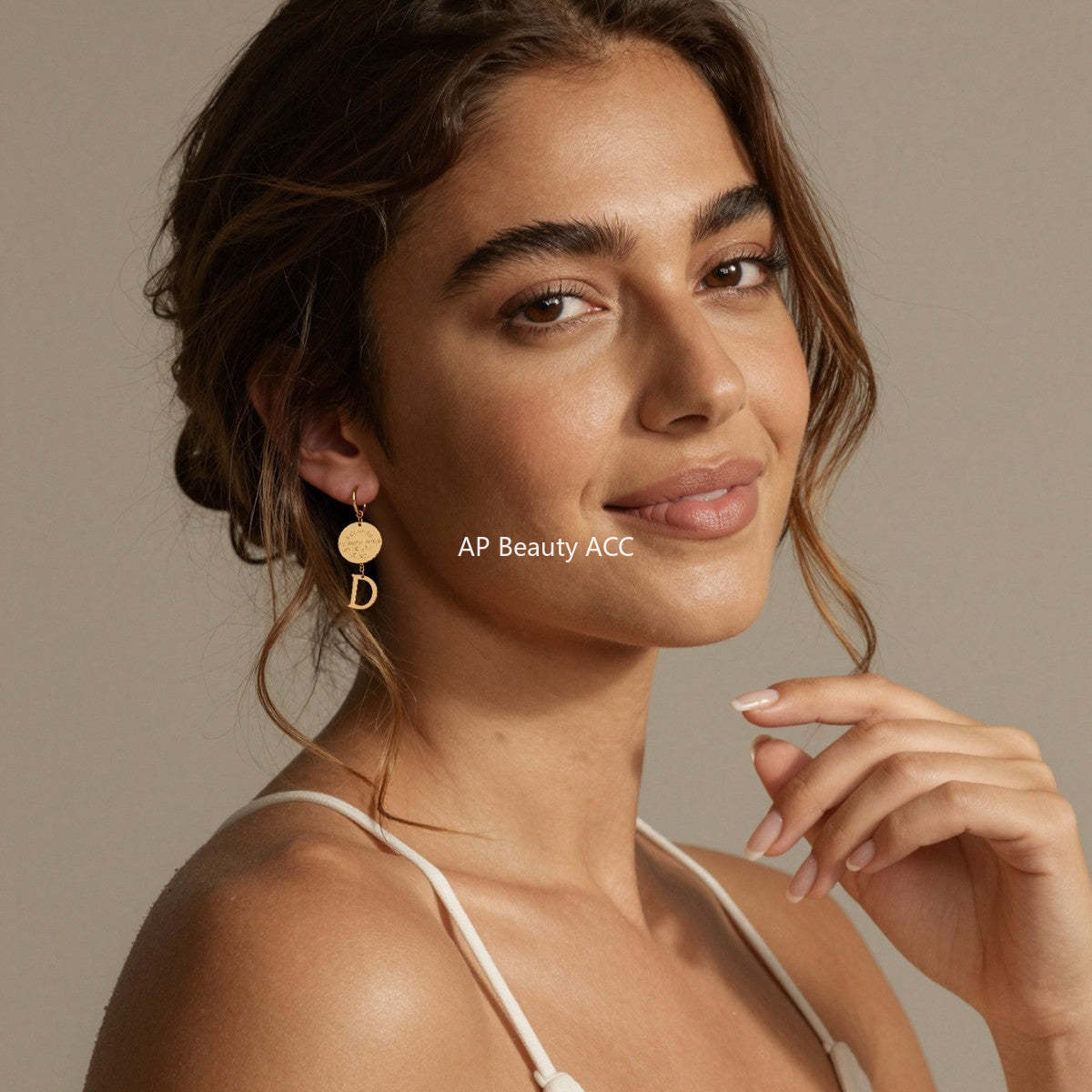 B廠-不鏽鋼圓牌字母大膠珠吊墜耳環跨境小眾設計耳飾鍍18k真金不掉色「F860-F861」25.12-2