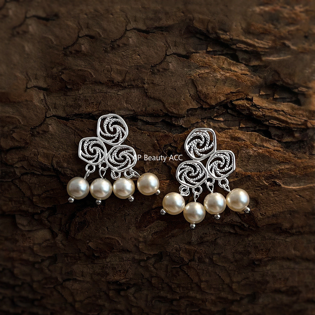 A廠-原創時尚高級感925銀針幾何鏤空藝術氣息新款手工耳飾工廠 耳環女「7058」25.11-2