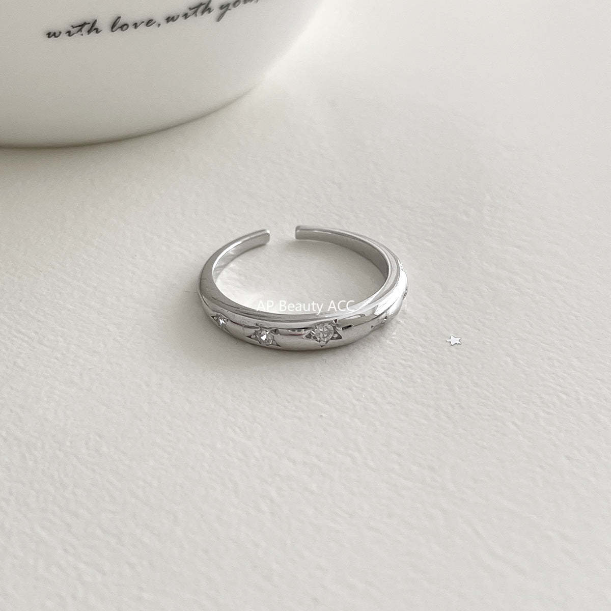 C廠-時尚個性冷淡風星星吊墜純銀戒指女小眾輕奢疊戴風多層鋯石食指戒「JZ-0720」25.10-5