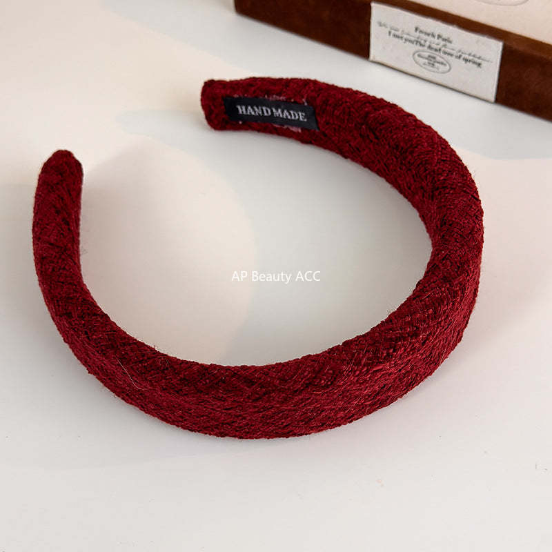 E廠-秋冬毛呢高顱頂髮箍紅色新年寬邊頭箍洗臉壓髮卡外出百搭海綿髮捆「27747」25.12-1