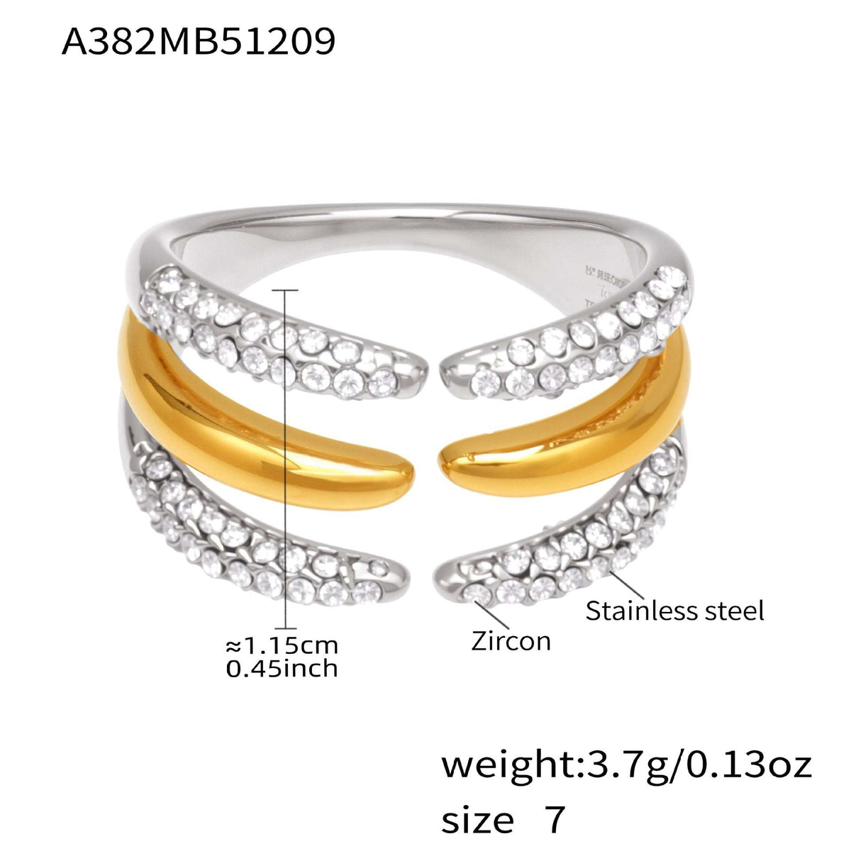 B廠-不鏽鋼細鑽鑲嵌鋯石開口戒指組合鍍18k真金INS小眾時尚設計手飾品「A382-A-A622-A674」25.12-3