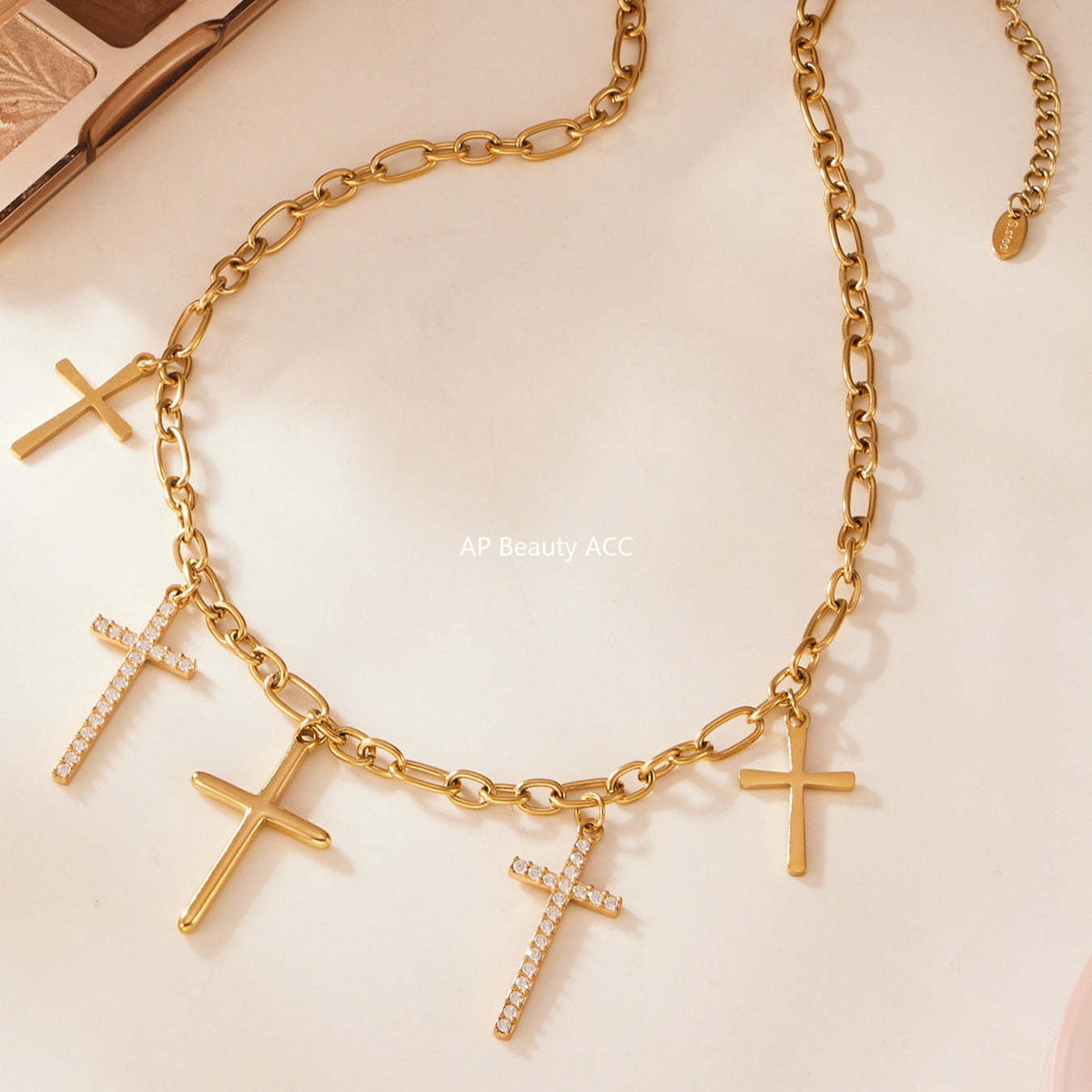 B廠-5A鋯石十字架嘻哈潮酷項鍊不鏽鋼鍍18k真金歐美風熱銷新款「P1346」25.11-3