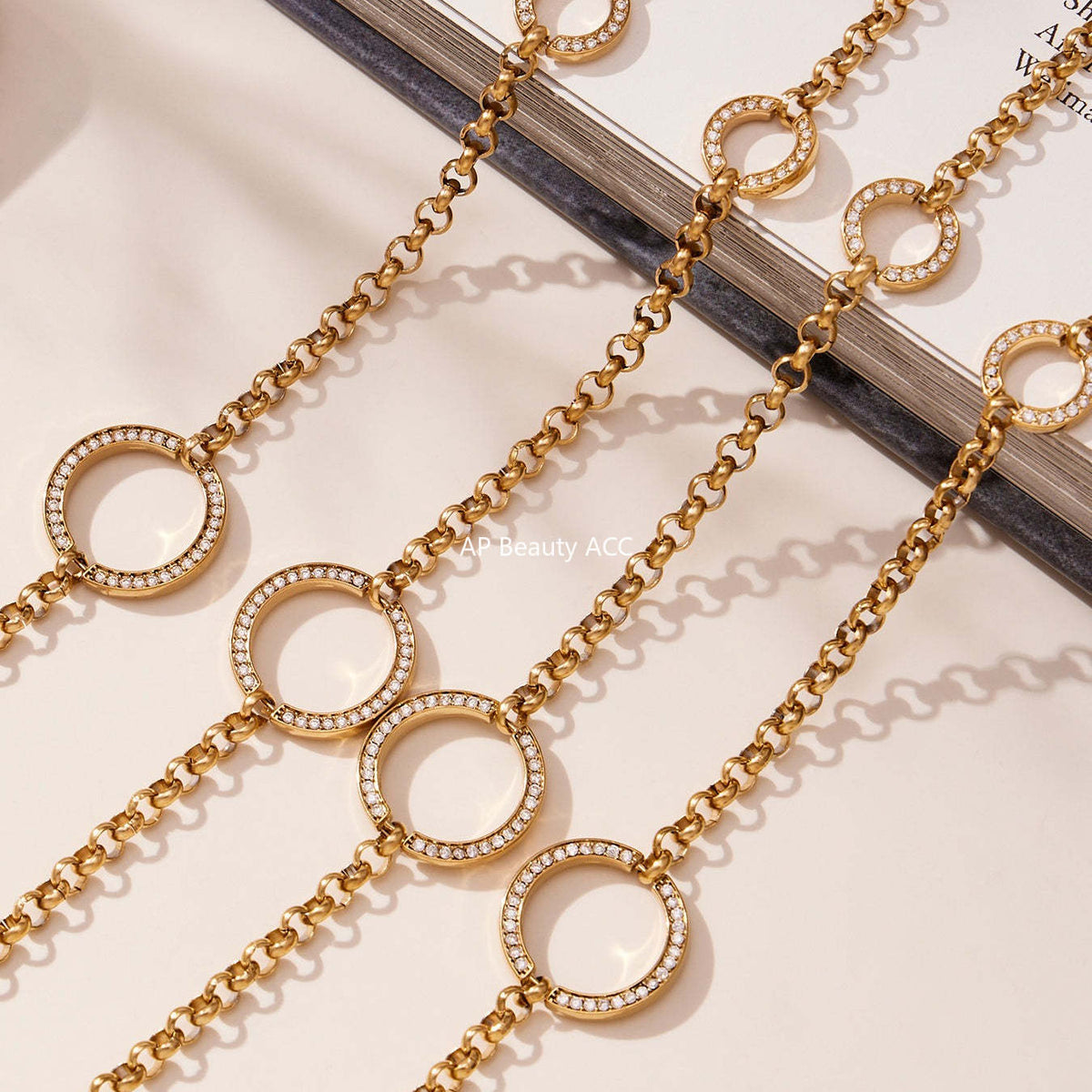 B廠-跨境流行長款毛衣鏈O字5A鋯石雙層疊戴項鍊不鏽鋼材質飾品「M085」25.11-3