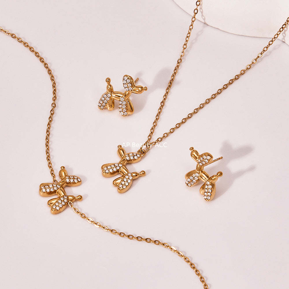 B廠-微鑲鋯石氣球狗可愛吊墜項鍊女士時尚輕奢個性鎖骨鏈不鏽鋼「TXP469」25.11-3