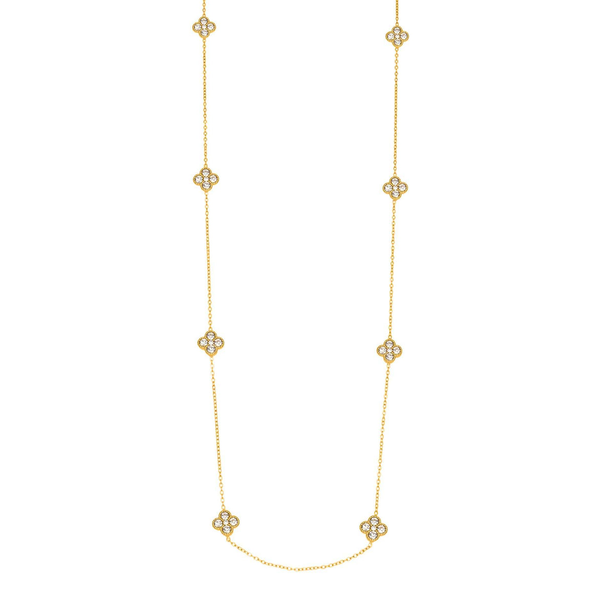 B廠-超閃5A鋯石小花朵滿鑽長款毛衣鏈歐美風時尚百搭不鏽鋼飾品「M086」25.11-3