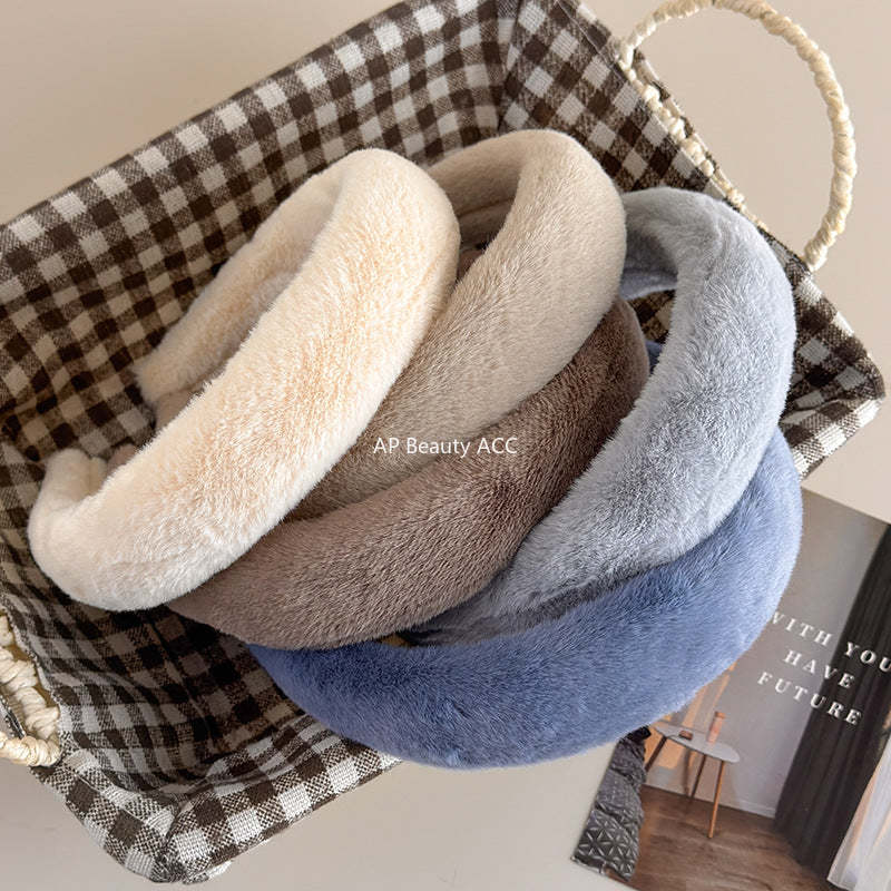 E廠-秋冬仿兔毛軟糯毛毛高顱頂寬髮箍氣質百搭溫暖毛絨絨壓髮頭箍髮飾「19179」25.11-3