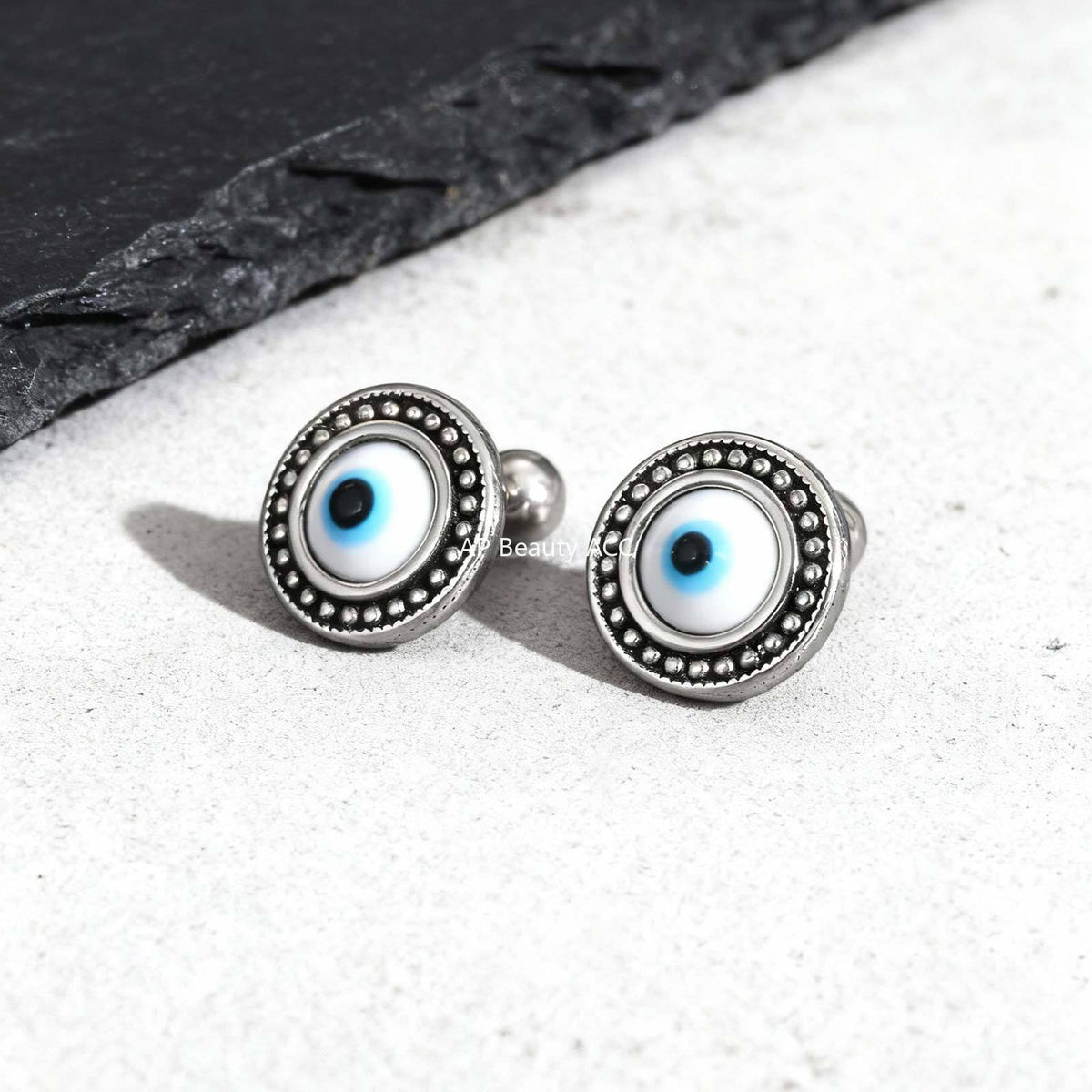 G廠-不鏽鋼男士潮流波西米亞樹脂惡魔之眼耳釘鋼色「ES-766」25.11-3