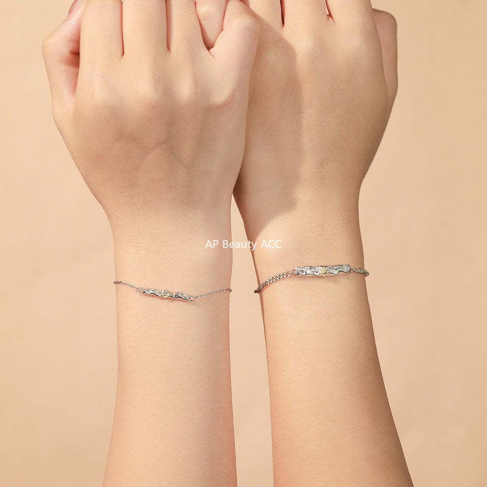 D廠-原創純銀S925熔岩月亮星星情侶手鍊溫柔百搭小眾文藝個性手飾批發「YC5153SL_1」25.11-4