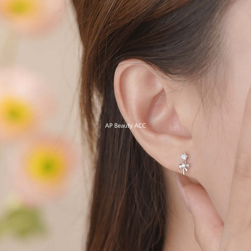 D廠-S999足銀蝴蝶結鋯石耳環甜美溫柔公主仙女輕奢小眾耳飾「YC9318E_1」25.10-4