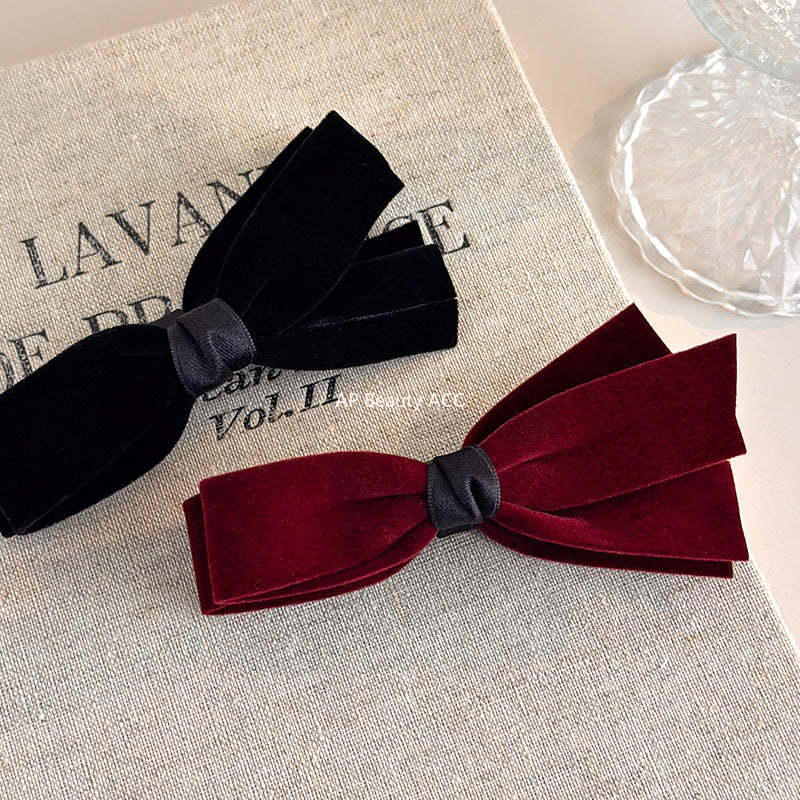 E廠-簡約復古絲絨蝴蝶結香蕉夾女後腦勺高級感髮飾氣質百搭馬尾夾髮卡「27757」25.12-1