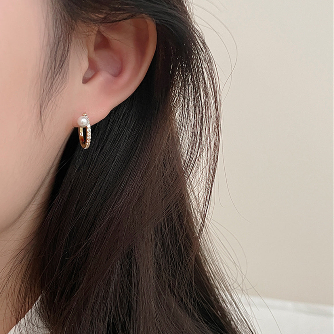 C廠-輕奢氣質鋯石銀針耳環女韓系百搭溫柔風珍珠耳圈個性時尚ins耳扣「EH-3583」25.05-5