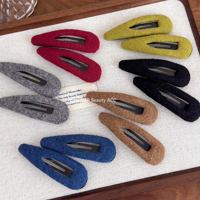 E廠-韓系毛呢水滴橢圓側邊夾髮夾女2025新款瀏海鴨嘴夾bb夾髮卡髮飾「27647」25.11-1