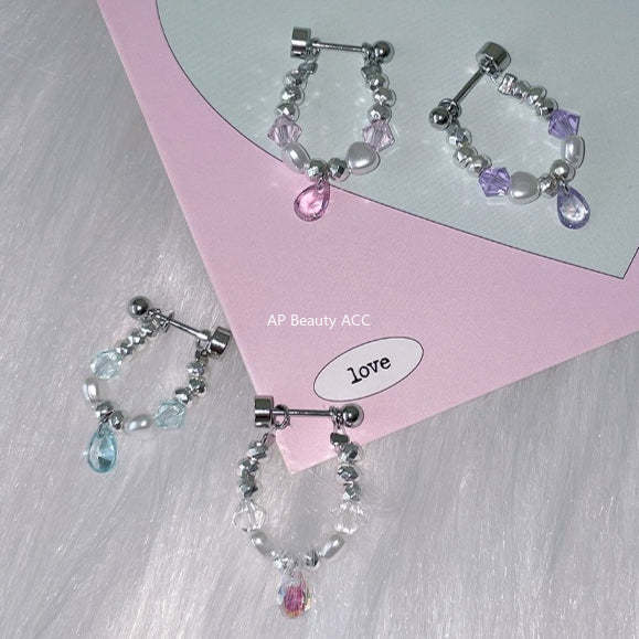 C廠-彩色多巴胺水滴鋯石耳環女輕奢百搭甜美碎銀鈦鋼耳圈精緻秋冬耳飾「EH-4281」25.11-4