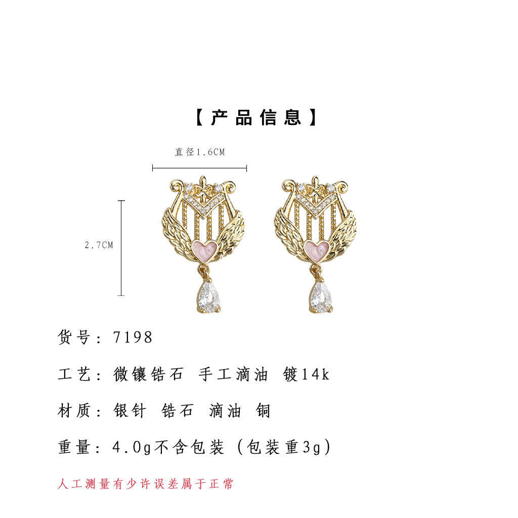 A廠-原創豎琴~藝術生飾品925一周年鑲嵌鋯石個性設計師款工廠耳飾「7198」25.12-1