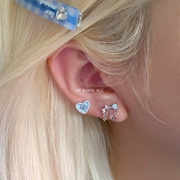 C廠-甜美精緻粉色鋯石十字架耳釘女個性獨特小香風鈦鋼耳骨釘小眾耳飾「EH-4328」25.11-4