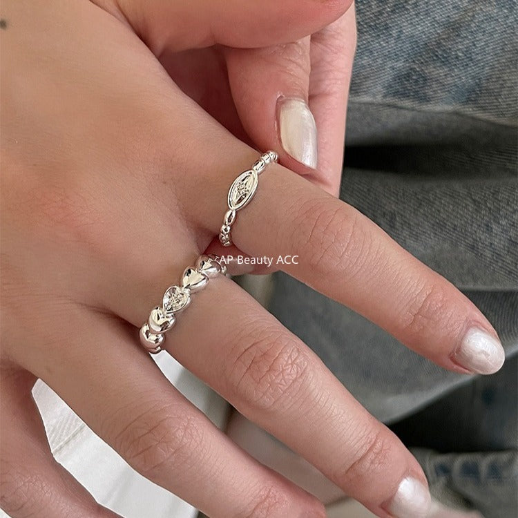 C廠-韓系簡約純銀愛心戒指女小眾精緻星星鋯石食指戒設計高級感新指環「JZ-0719」25.11-1