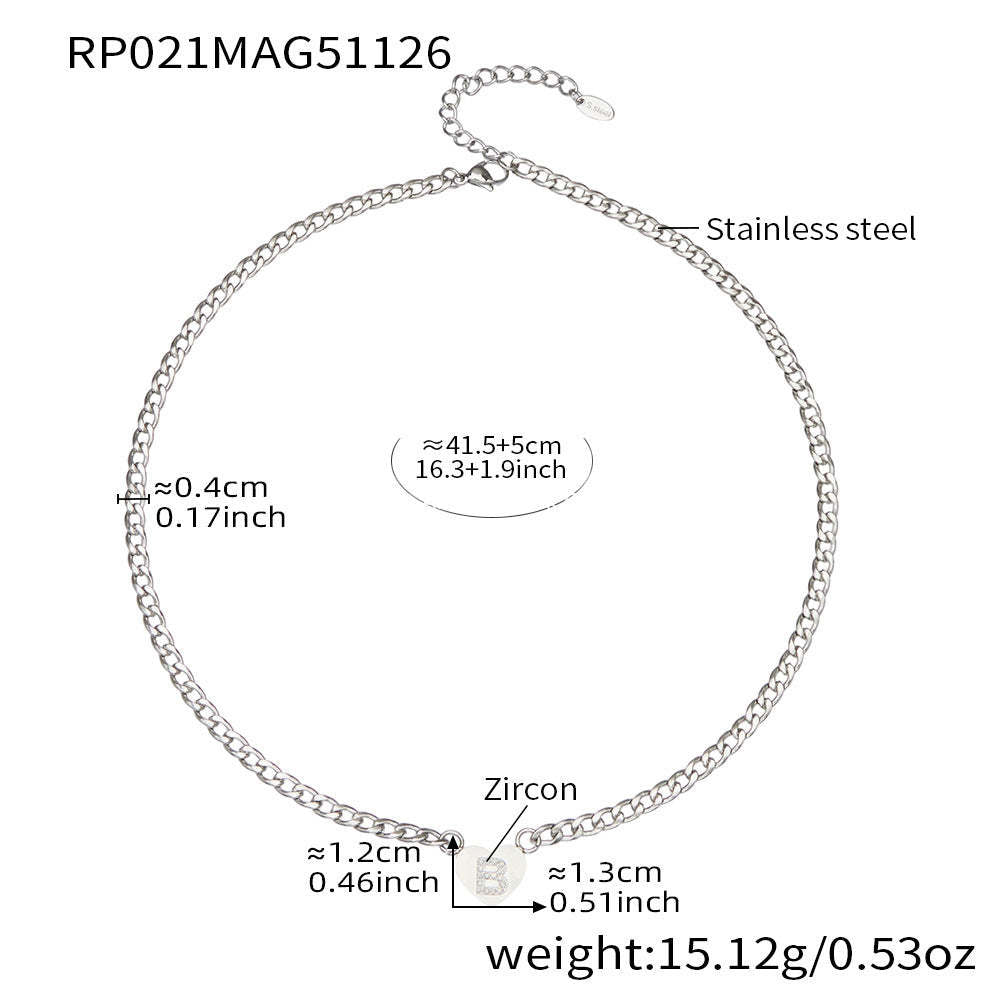 B廠-不鏽鋼愛心字母鑲嵌鋯石吊墜項鍊手鍊套裝 歐美個性首飾鍍18k真金「RP021」25.12-1