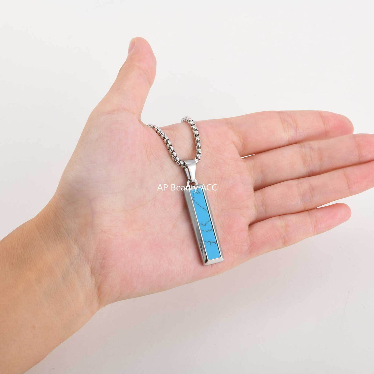 G廠-批發歐美跨境男士時尚百搭不鏽鋼瑪瑙綠松石幾何吊墜項鍊「PN-2221」25.11-1