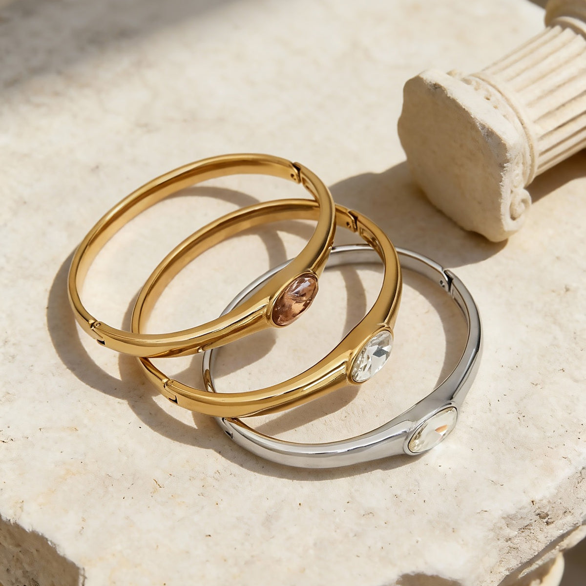 B廠-不鏽鋼超閃5A鋯石卡扣手鐲鍍18k真金歐美跨境INS時尚百搭女士手環「Z525-Z527」25.12-3