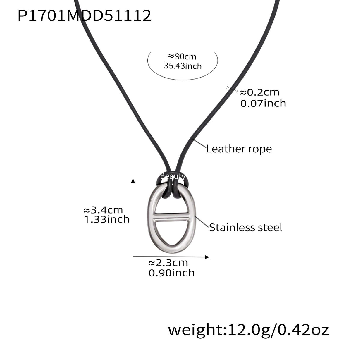 B廠-跨境新款不鏽鋼豬鼻子吊墜長款皮繩項鍊疊戴個性百搭毛衣鏈「P1701」25.11-3
