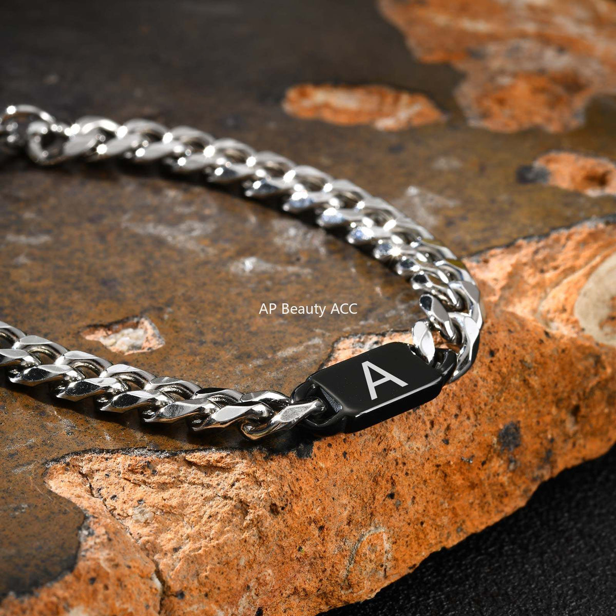 G廠-不鏽鋼金屬風復古配件可刻字鐳射字母古巴鏈手鍊「BR-2704」25.11-3