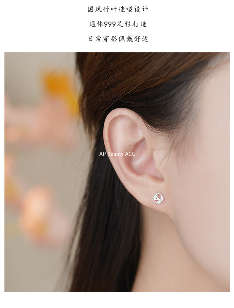 D廠-S999足銀葫蘆竹葉耳環方形竹葉耳環中式獨特清新耳飾耳釘「YC3092E_1 YC4907E_1」25.11-2
