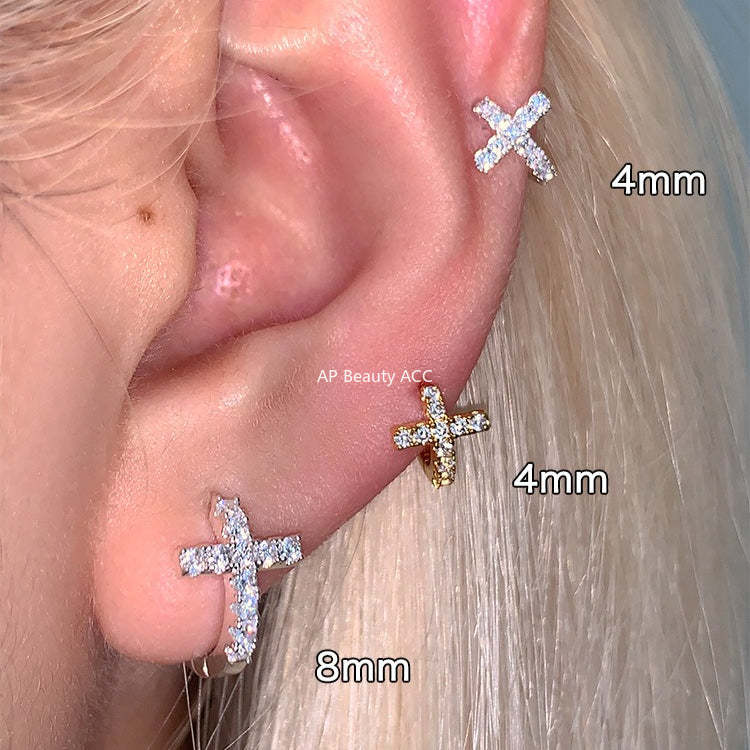C廠-法式時尚鋯石耳環女輕奢百搭小眾設計十字架銀針耳扣秋冬氣質耳飾「EH-4259」25.11-3