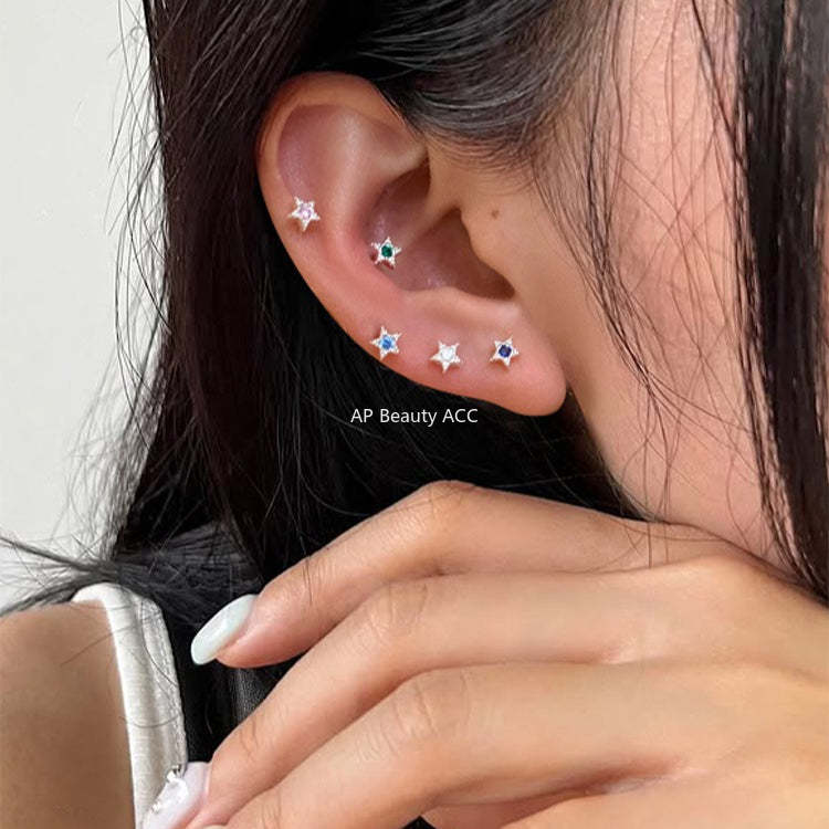 C廠-925純銀星星鋯石耳釘女時尚簡約氣質設計感甜美耳骨釘ins百搭耳飾「EH-4294」25.12-1