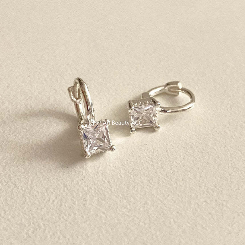 F廠-韓國韓版925純銀方鋯耳環耳扣簡約冷淡風氣質ins風耳飾「C1230」25.10-5