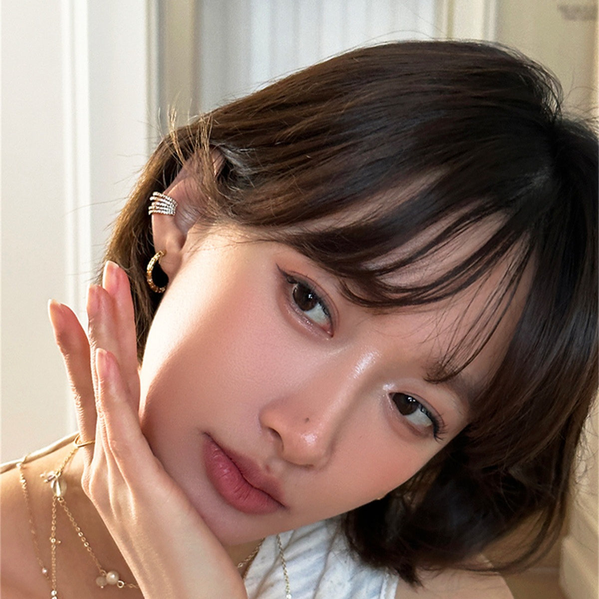 C廠-歐美ins風鋯石耳環女高級感疊戴風多層線條設計時尚耳環個性耳飾「EH-3973」25.10-1