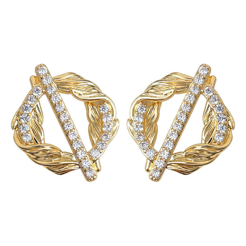 A廠-麥穗~原創設計微鑲鋯石925銀針新創意小眾個性圓形幾何耳飾耳釘「7153」25.11-4